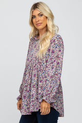 Purple Floral Chiffon Ruffle Babydoll Top