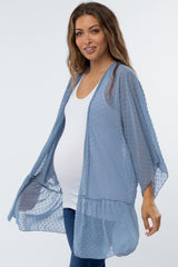 Light Blue Swiss Dot 3/4 Sleeve Chiffon Maternity Cover Up