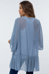 Light Blue Swiss Dot 3/4 Sleeve Chiffon Maternity Cover Up