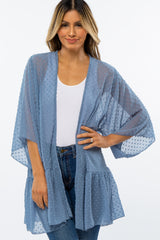 Light Blue Swiss Dot 3/4 Sleeve Chiffon Maternity Cover Up