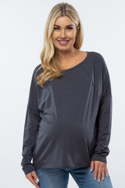 Charcoal Raw Hem Long Sleeve Maternity Top