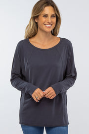 Charcoal Raw Hem Long Sleeve Top