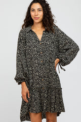 Black Animal Print Button Front Dress