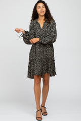 Black Animal Print Button Front Dress