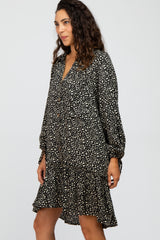 Black Animal Print Button Front Dress