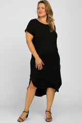 Black Short Cuffed Sleeve Hi-Low Maternity Plus Dress