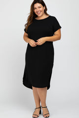 Black Short Cuffed Sleeve Hi-Low Maternity Plus Dress