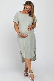 Light Olive Short Cuffed Sleeve Hi-Low Maternity Plus Dress