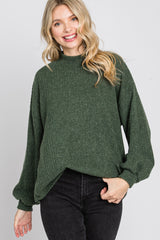 Olive Ribbed Mock Neck Top