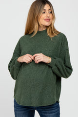 Olive Ribbed Mock Neck Maternity Top