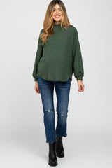 Olive Ribbed Mock Neck Maternity Top