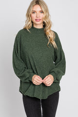 Olive Ribbed Mock Neck Top