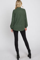 Olive Ribbed Mock Neck Top