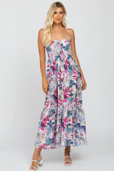 Multi-Color Tropical Floral Ruffle Hem Maternity Maxi Dress