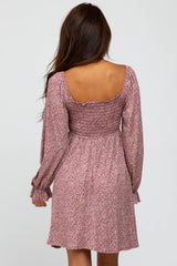 Plum Floral Smocked Peasant Sleeve Dress