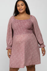 Mauve Ditsy Floral Print Smocked Maternity Plus Dress