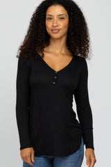 Black Button Accent Long Sleeve Maternity Top