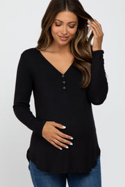 Black Button Accent Long Sleeve Maternity Top