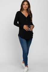 Black Button Accent Long Sleeve Maternity Top