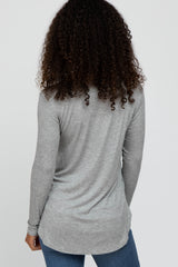 Heather Grey Button Accent Long Sleeve Top