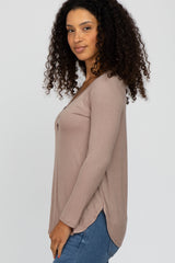 Mocha Button Accent Long Sleeve Top