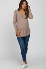 Mocha Button Accent Long Sleeve Maternity Top