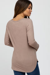 Mocha Button Accent Long Sleeve Maternity Top