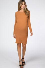 Rust Knit Long Sleeve Maternity Dress