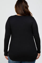 Black Button Accent Long Sleeve Plus Top