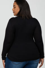 Black Button Accent Long Sleeve Maternity Plus Top