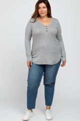 Heather Grey Button Accent Long Sleeve Plus Top