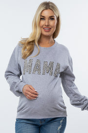 Heather Grey Animal Print Mama Maternity Pullover Sweatshirt