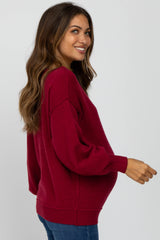 Burgundy Boat Neck Bubble Sleeve Maternity Sweater