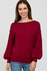 Burgundy Boat Neck Bubble Sleeve Sweater