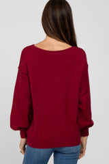 Burgundy Boat Neck Bubble Sleeve Sweater