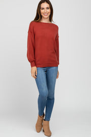 Rust Boat Neck Bubble Sleeve Sweater