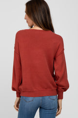 Rust Boat Neck Bubble Sleeve Sweater