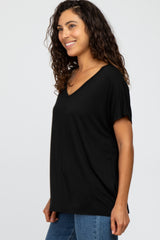 Black V-Neck Dolman Sleeve Top