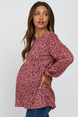 Mauve Leopard Print Long Sleeve Maternity Babydoll Top