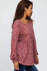 Mauve Leopard Print Long Sleeve Babydoll Top