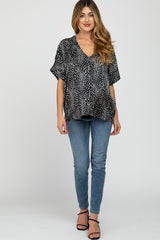 Black Animal Print Maternity Blouse