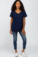 Navy Eyelet Accent Short Sleeve Top