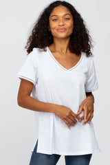 White Eyelet Accent Short Sleeve Top