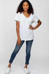 White Eyelet Accent Short Sleeve Top