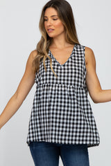 Black Checkered V-Neck Babydoll Maternity Tank Top