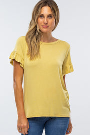 Yellow Ruffle Trim Short Sleeve Top