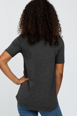 Charcoal V-Neck Short Sleeve Round Hem Top