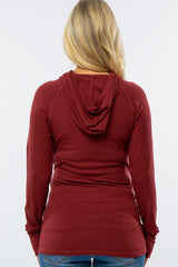 Burgundy Ribbed Hooded Maternity Active Top