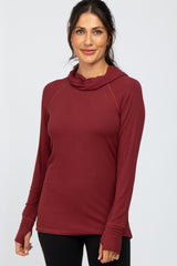 Burgundy Ribbed Hooded Active Top