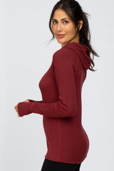 Burgundy Ribbed Hooded Active Top